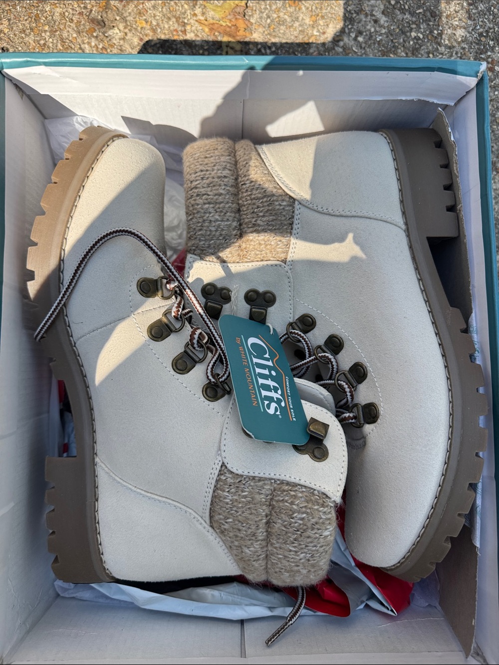 Cliffs by WHITE MOUNTAIN Kids Cream Knit-Cuff Lace-Up Boots